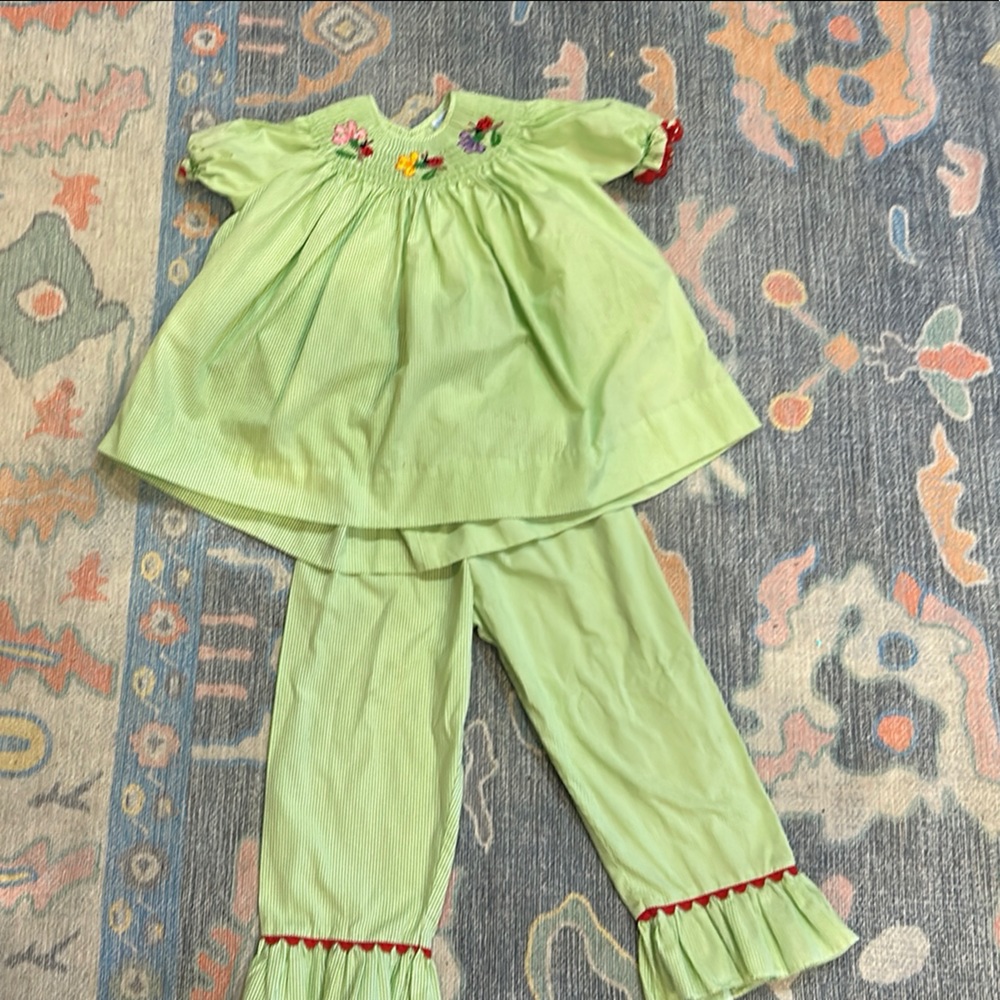 Green Floral Embroidered Kids Outfit
